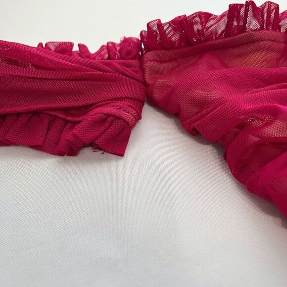 NWT LULUS ALTO RASPBERRY PINK RUCHED MESH FRILLY MINI BODYCON COCKTAIL DRESS - Picture 7 of 9